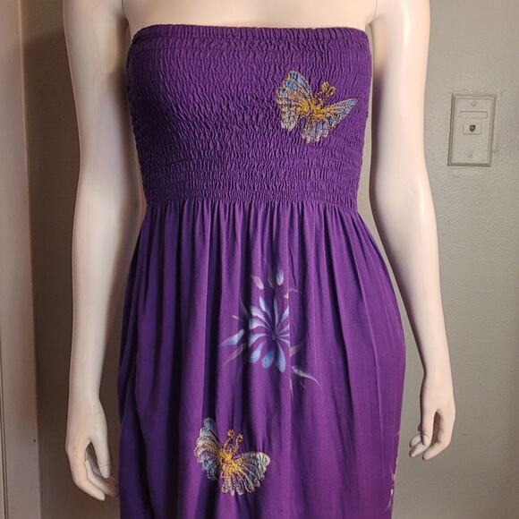Tiki Palm Purple Metallic Butterfly Tube Dress Med Indie Y2K Beachy Boho Vacay - Picture 3 of 11